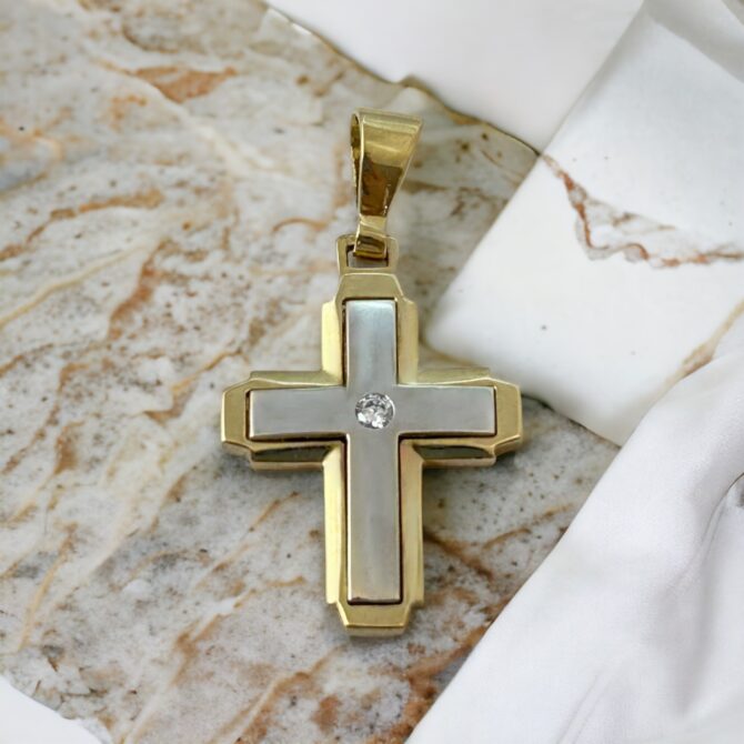 Χρυσός και Λευκόχρυσος Σταυρός Βάπτισης 9