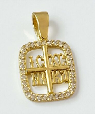 Χρυσό κωσταντινάτο για νεογέννητο κοριτσάκι με πέτρες ζιργκόν σε παραλληλόγραμμο σχήμα , κ14