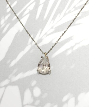 Λευκόχρυσο μενταγιόν μονοπετράκι σε σχήμα δάκρυ με πέτρα ζιργκόν , κ14