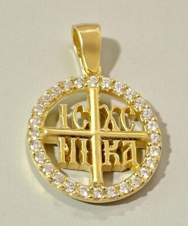 Χρυσό κωσταντινάτο για νεογέννητο κοριτσάκι με πέτρες ζιργκόν σε στρογγυλό σχήμα , κ14