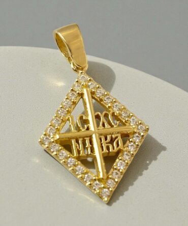 Χρυσό κωσταντινάτο για νεογέννητο κοριτσάκι με πέτρες ζιργκόν σε σχήμα ρόμβου , κ14