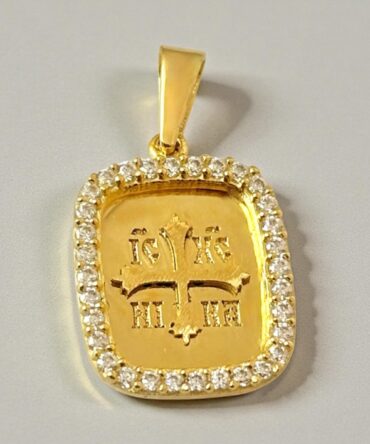 Χρυσό κωσταντινάτο για νεογέννητο κοριτσάκι με πέτρες ζιργκόν σε παραλληλόγραμμο σχήμα , κ14