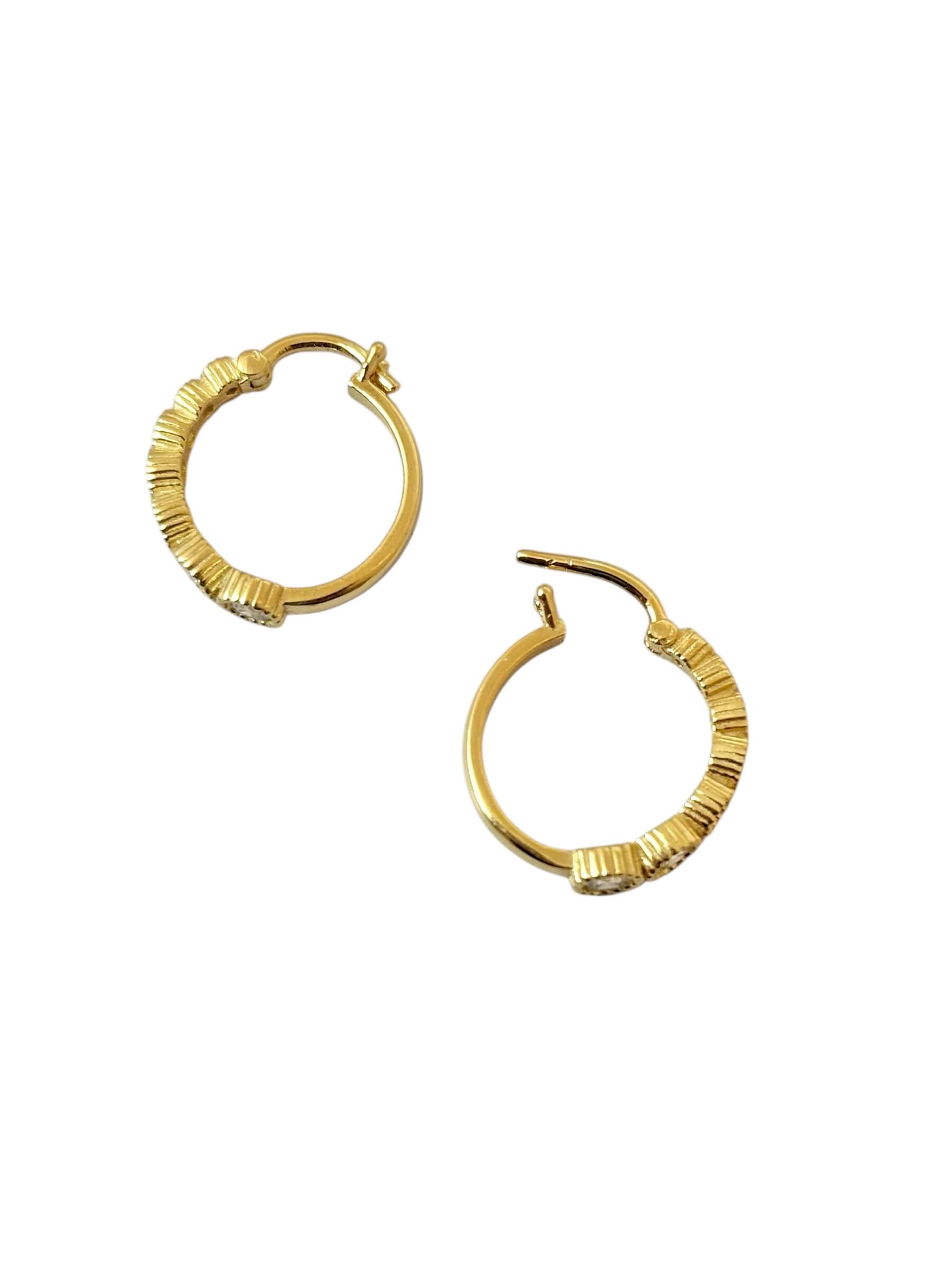 Χρυσά σκουλαρίκια στυλ κρικάκια με πέτρες ζιργκόν , κ14 - Image 3