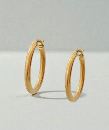 Χρυσοί κρίκοι κλασικοί στρογγυλοί με λουστράτη επιφάνεια , κ14