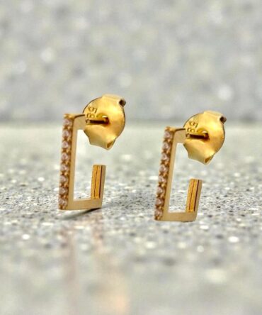 Χρυσά κρικάκια σε γεωμετρικό σχήμα με πέτρες ζιργκόν , κ14