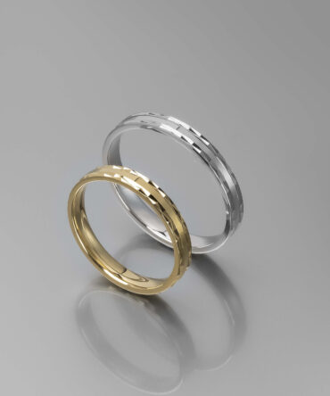Χρυσές ή λευκόχρυσες βέρες γάμου με τρισδιάστατο εξωτερικό σχεδιασμό και ματ εσωτερική επιφάνεια , κ14