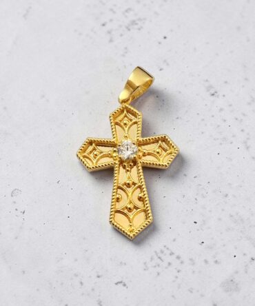 Χρυσός σταυρός βάπτισης για κορίτσι βυζαντινός με πέτρα ζιργκόν , κ14