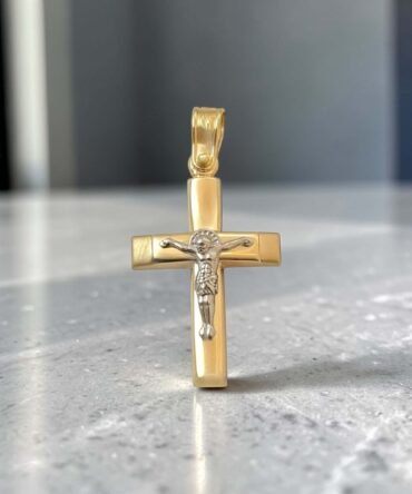 Δίχρωμος σταυρός βάπτισης για αγόρι με τον εσταυρωμένο διπλής όψης , κ14