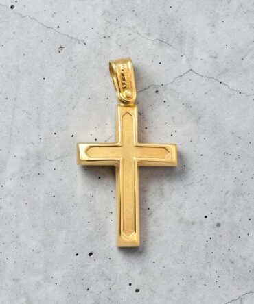 Χρυσός σταυρός βάπτισης για αγόρι με συνδυασμό ματ και λουστράτης επιφάνειας , κ14