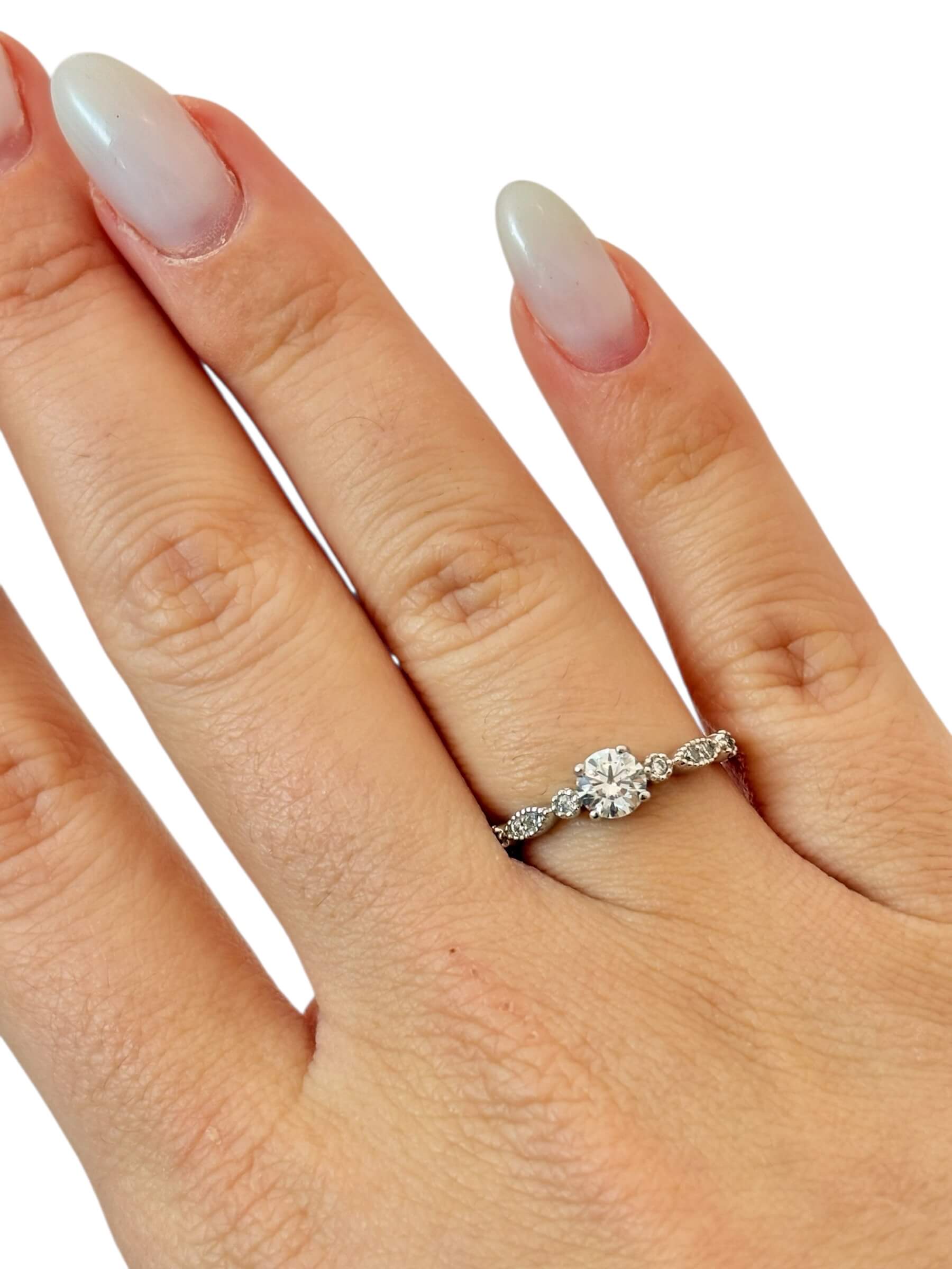 Λευκόχρυσο μονόπετρο δαχτυλίδι με κεντρική και πλαϊνές πέτρες ζιργκόν , κ14 - Image 2