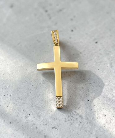 Χρυσός σταυρός βάπτισης για κορίτσι με λουστράτη επιφάνεια και πέτρες ζιργκόν , κ9