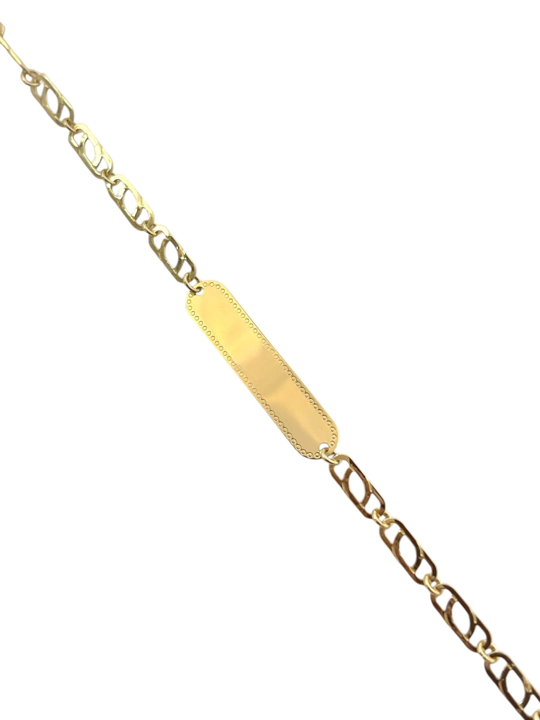 Χρυσή ταυτότητα για νεογέννητο unisex με αλυσιδάκι σχήματος θήτα και κοκκίδωση στο πλακάκι , κ9 - Image 2