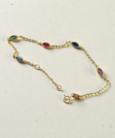 Χρυσό γυναικείο βραχιόλι με πολύχρωμες πέτρες ζιργκόν σε σχήμα δάκρυ , κ9
