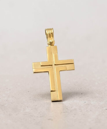 Χρυσός σταυρός βάπτισης για αγόρι με συνδυασμό ματ και λουστράτης επιφάνειας διπλής όψης , κ14