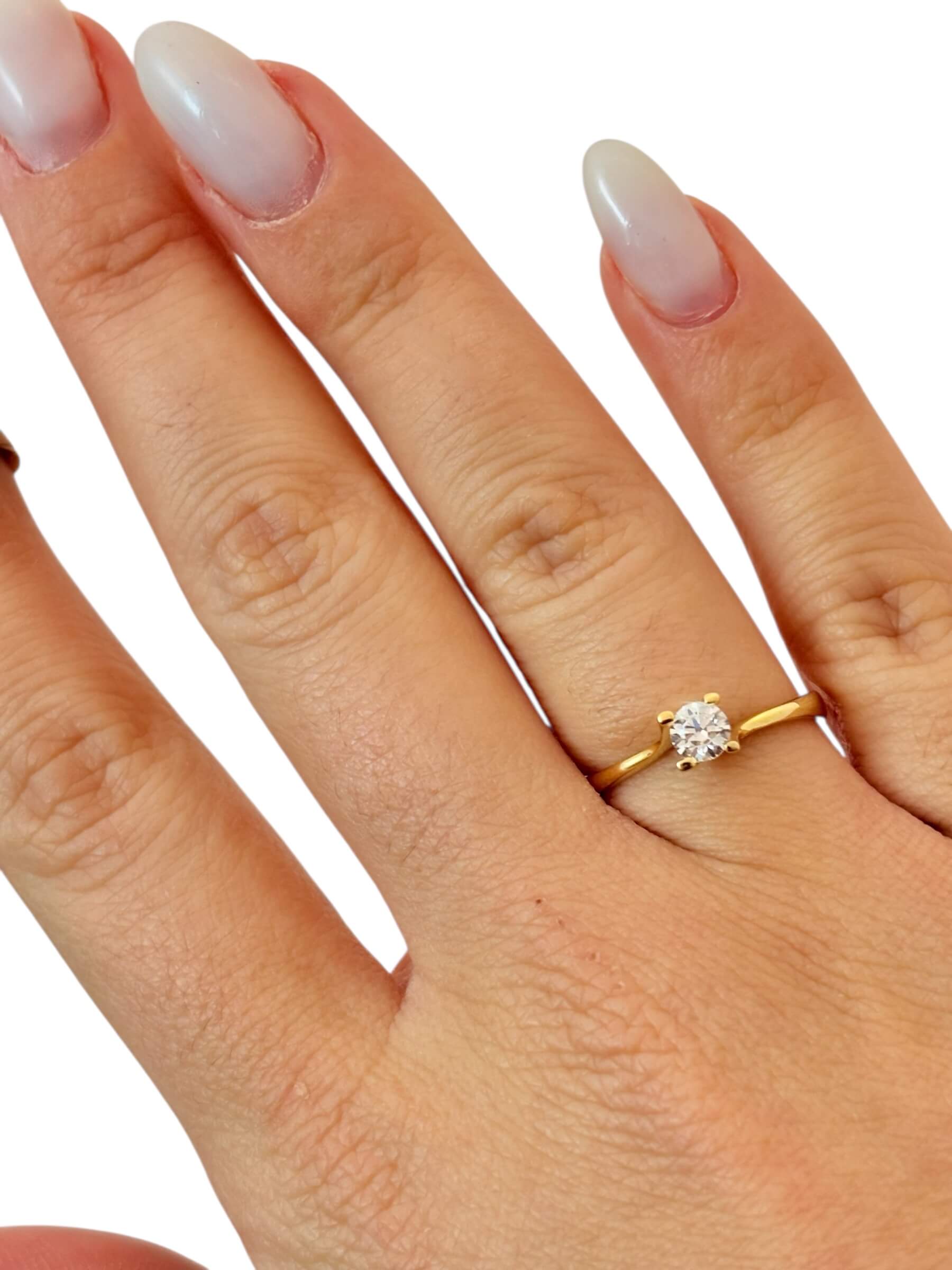 Χρυσό μονόπετρο δαχτυλίδι στυλ φλόγα με πέτρα ζιργκόν , κ14 - Image 2