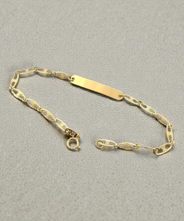 Χρυσή ταυτότητα για νεογέννητο unisex με αλυσιδάκι σχήματος θήτα , κ9