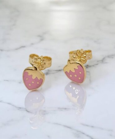 Χρυσά παιδικά σκουλαρίκια σε σχήμα φραουλίτσα , κ9