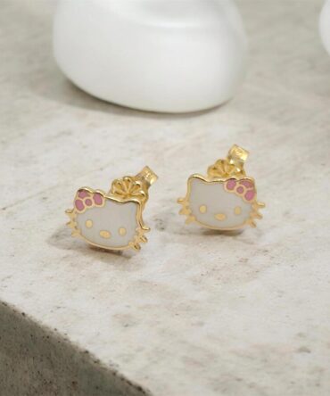 Χρυσά παιδικά σκουλαρίκια σε σχήμα Hello Kitty , κ9
