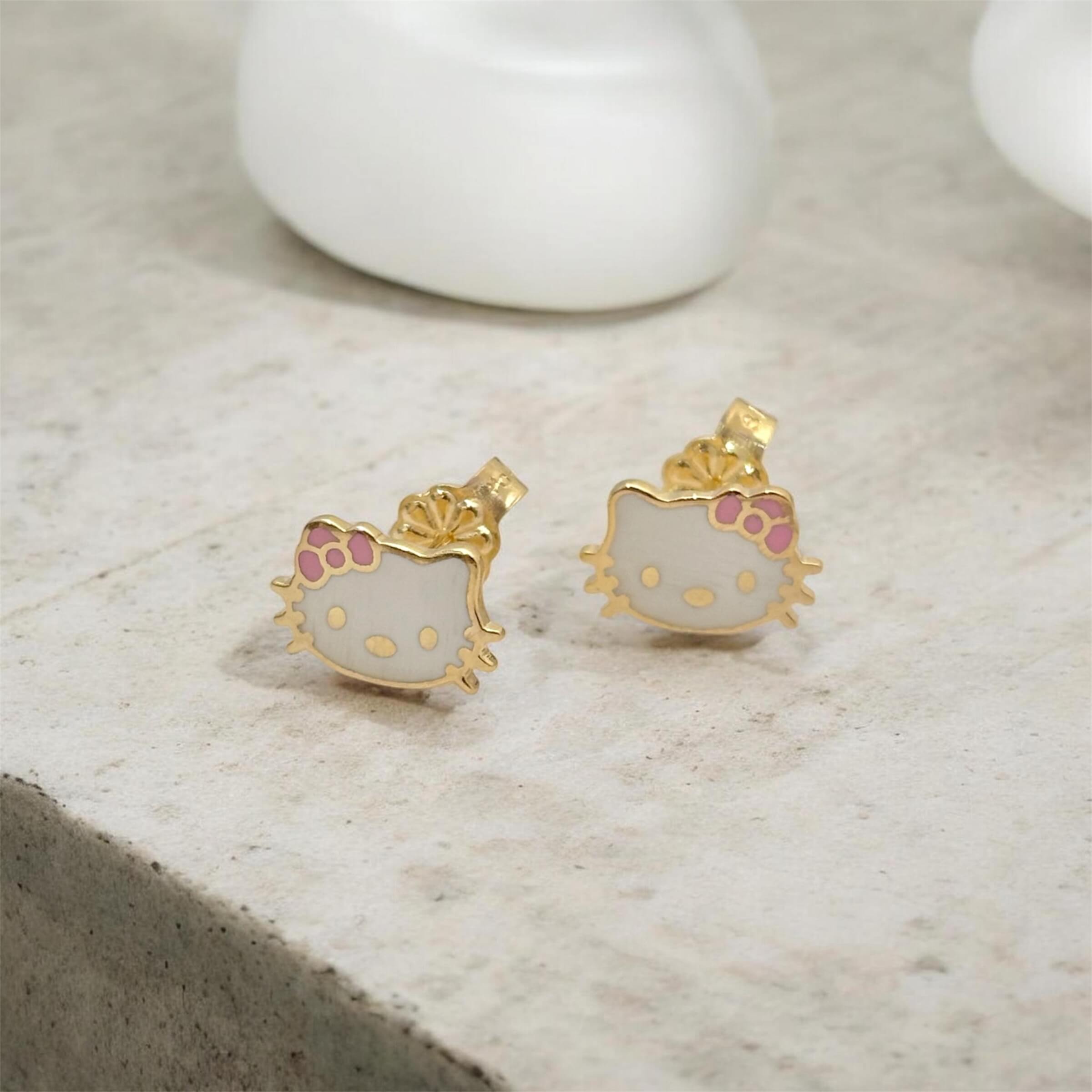 Χρυσά παιδικά σκουλαρίκια σε σχήμα Hello Kitty , κ9
