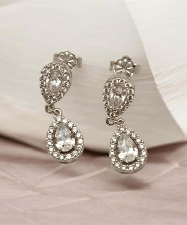 Λευκόχρυσα σκουλαρίκια κρεμαστά στο αυτί με πέτρες ζιργκόν , κ9