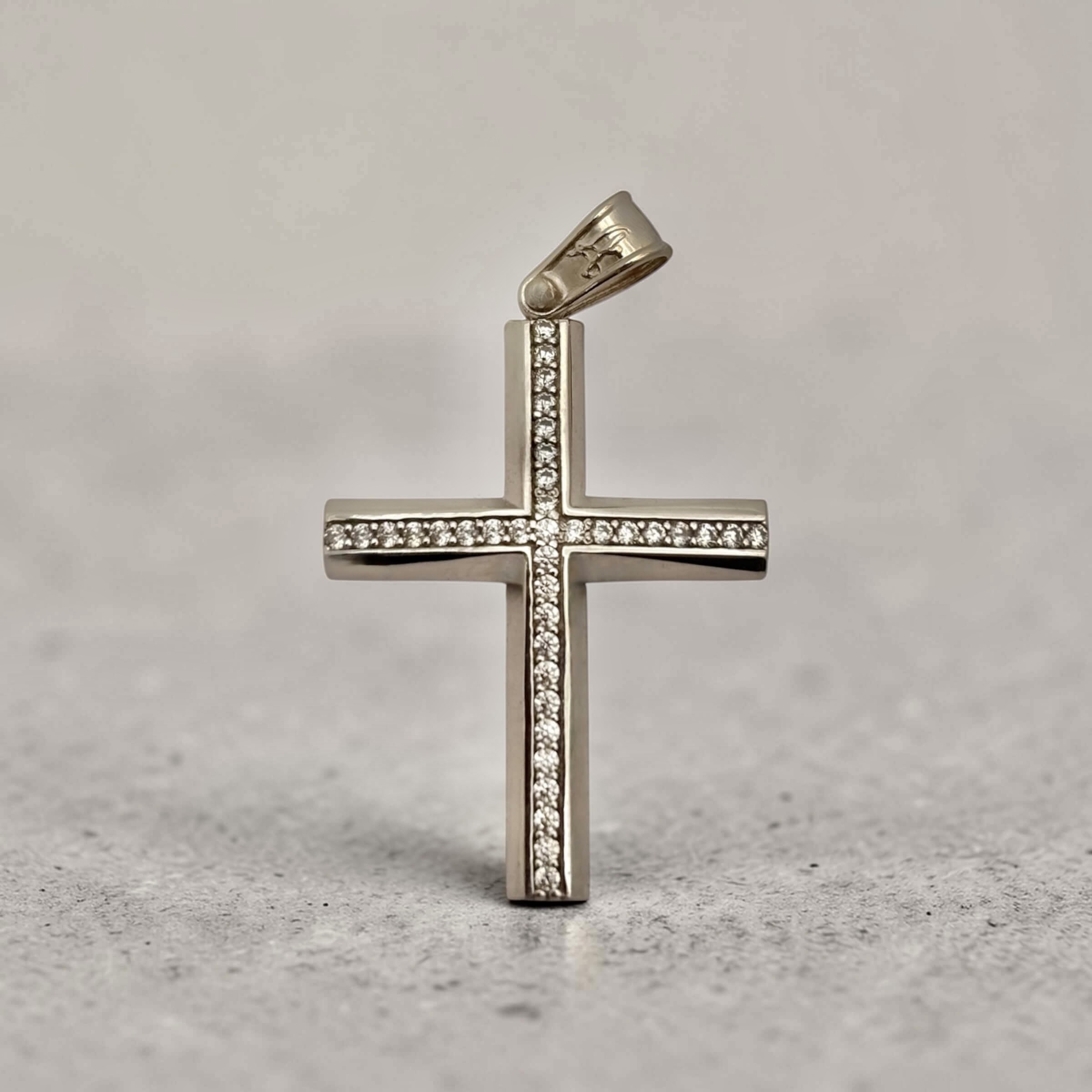 Λευκόχρυσος σταυρός βάπτισης για κορίτσι με πέτρες ζιργκόν , κ14