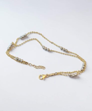 Χρυσό γυναικείο βραχιόλι με διπλή σειρά αλυσίδας με διαμανταριστές χάντρες , κ9
