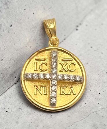 Χρυσό κωσταντινάτο διπλής όψης για κορίτσι με πέτρες ζιργκόν , κ9