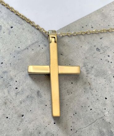 Χρυσός σταυρός βάπτισης με αλυσίδα για αγόρι με συνδυασμό ματ και λουστράτης επιφάνειας  , κ9