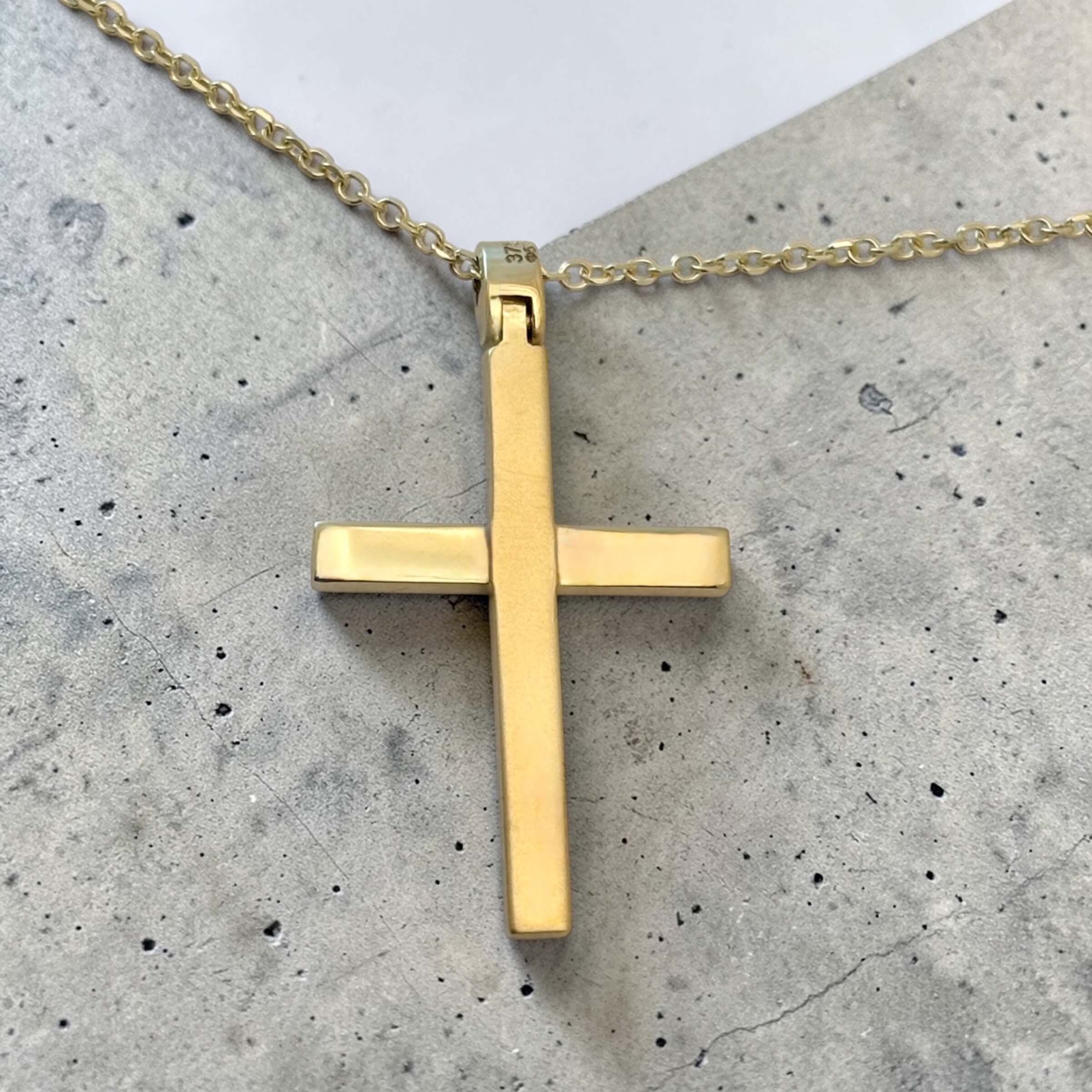 Χρυσός σταυρός βάπτισης με αλυσίδα για αγόρι με συνδυασμό ματ και λουστράτης επιφάνειας , κ9