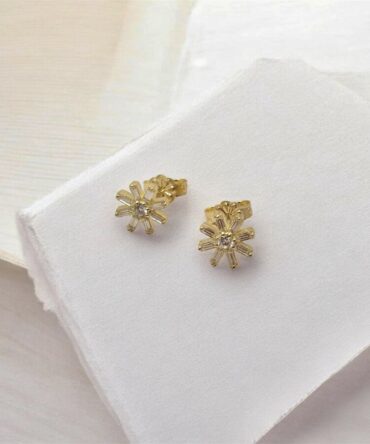 Χρυσά σκουλαρίκια πάνω στο αυτί σε σχήμα λουλουδιού με πέτρες ζιργκόν , κ9