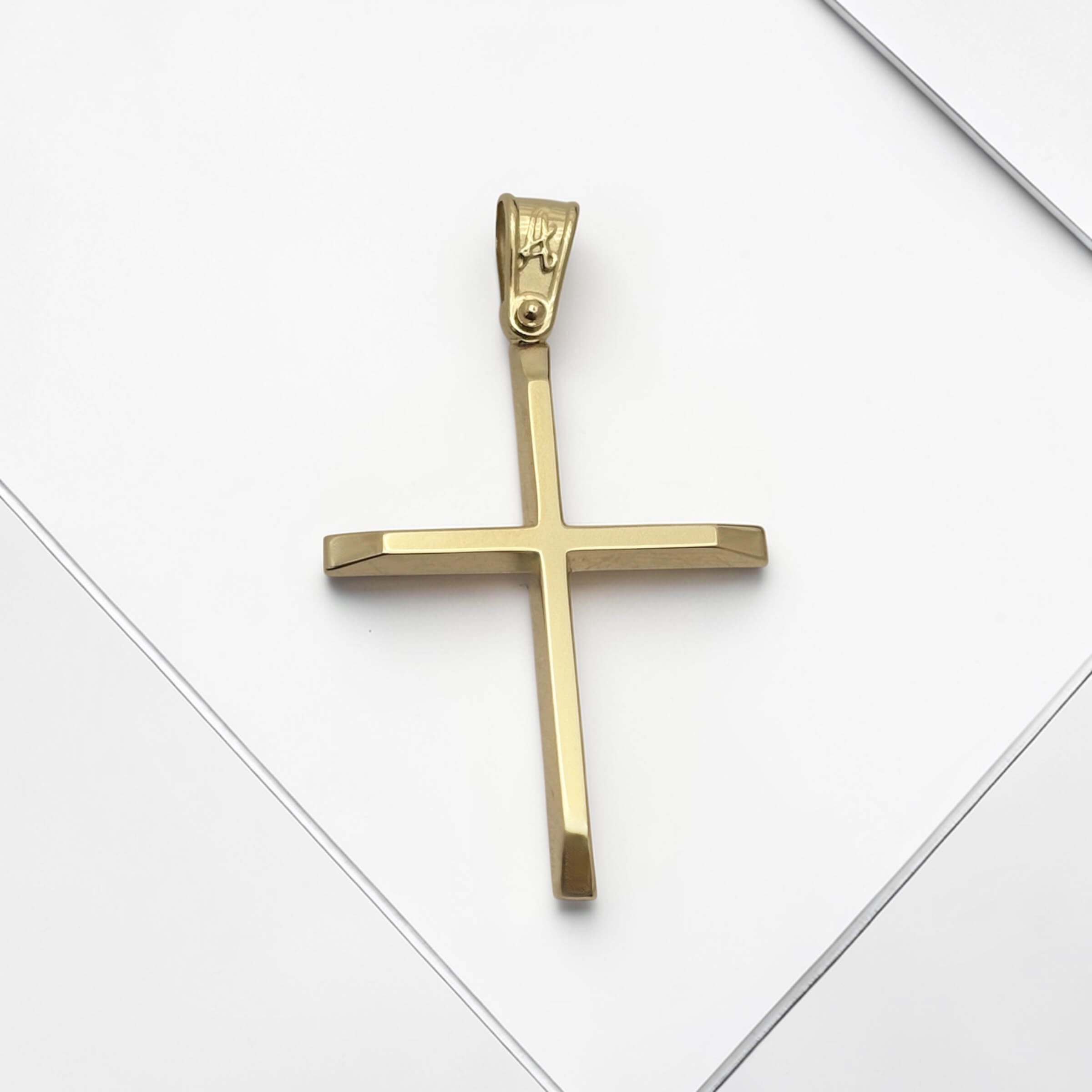 Χρυσός σταυρός βάπτισης για αγόρι με λουστράτη επιφάνεια , κ14