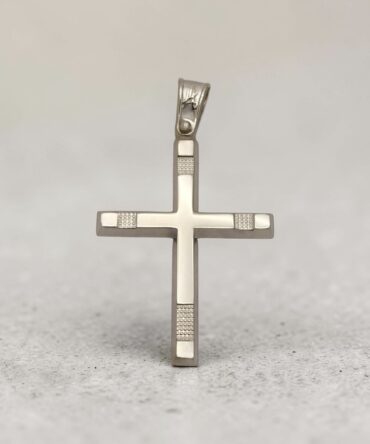 Λευκόχρυσος σταυρός βάπτισης για αγόρι με λουστράτη επιφάνειας , κ14