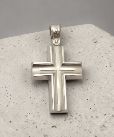 Λευκόχρυσος σταυρός βάπτισης για αγόρι με συνδυασμό ματ και λουστράτης επιφάνειας , κ14