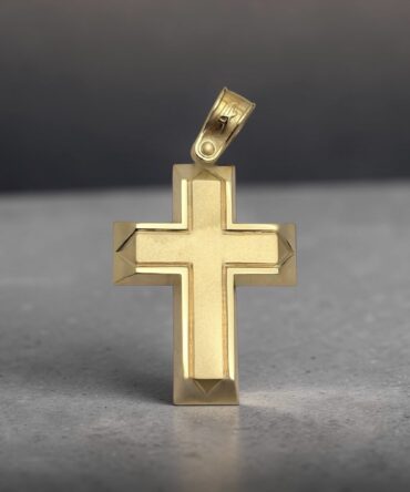 Χρυσός σταυρός βάπτισης για αγόρι με λουστράτη και ματ επιφάνεια , κ14