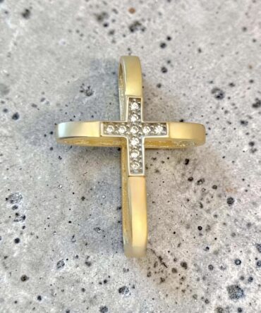 Χρυσός σταυρός βάπτισης για κορίτσι με πέτρες ζιργκόν σε ιδιαίτερο σχήμα , κ14