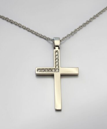 Λευκόχρυσος σταυρός βάπτισης με αλυσίδα για κορίτσι με πέτρες ζιργκόν , κ14