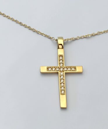 Χρυσός σταυρός βάπτισης με αλυσίδα για κορίτσι με πέτρες ζιργκόν , κ14
