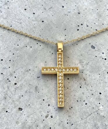 Χρυσός σταυρός βάπτισης με αλυσίδα για κορίτσι με πέτρες ζιργκόν , κ14