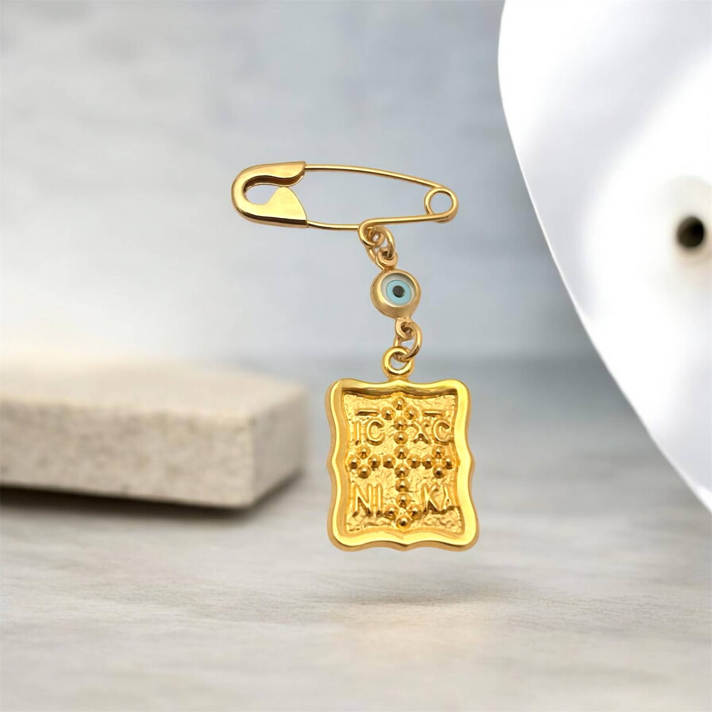 Χρυσό κωσταντινάτο για νεογέννητο unisex με ματάκι σε χρυσή παραμάνα, κ9