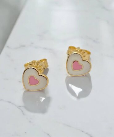 Χρυσά παιδικά σκουλαρίκια σε σχήμα καρδούλα , κ9