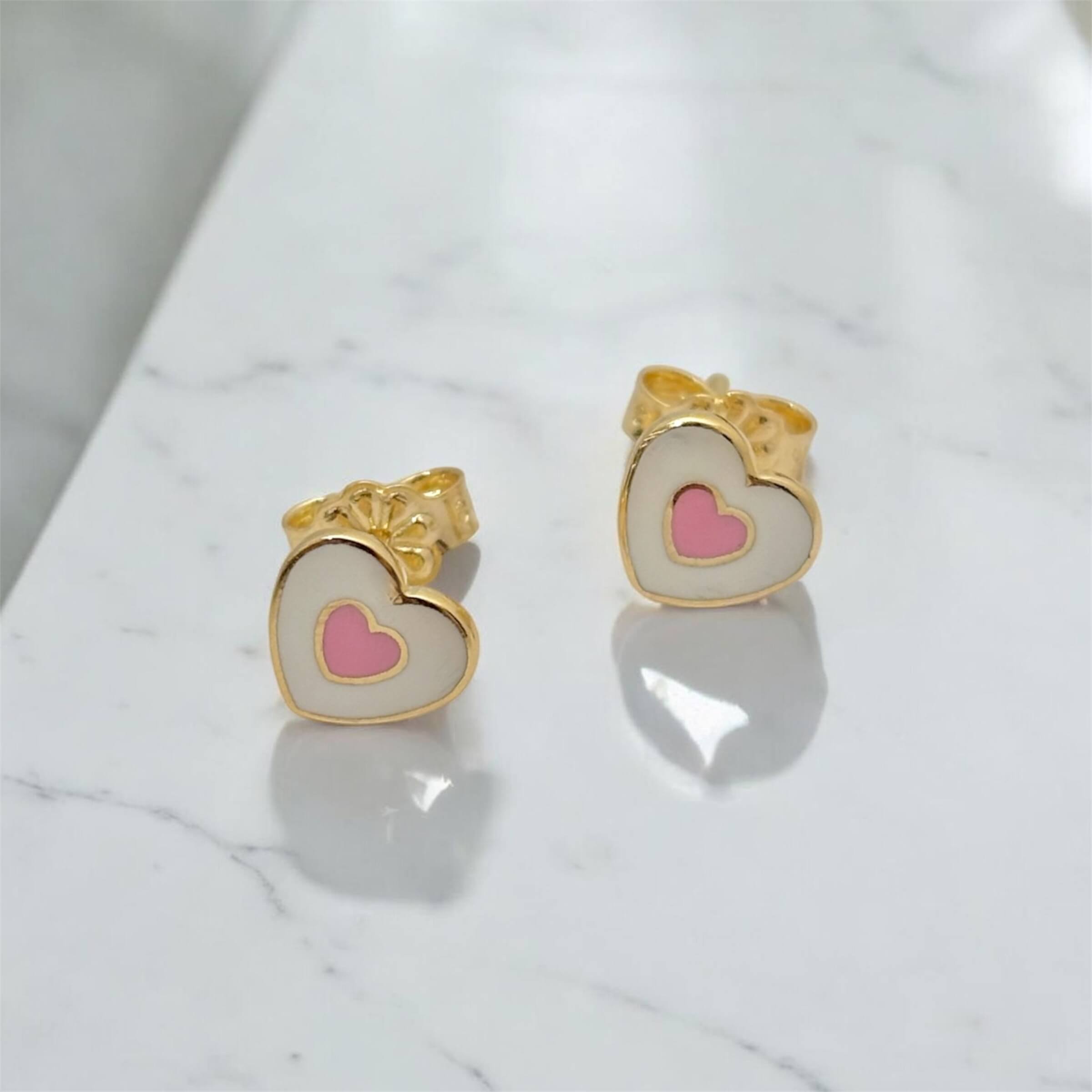 Χρυσά παιδικά σκουλαρίκια σε σχήμα καρδούλα , κ9
