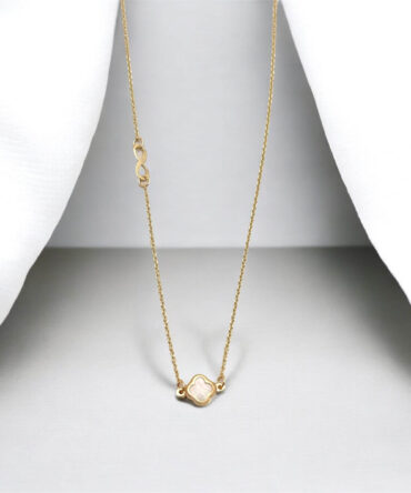 Χρυσό μενταγιόν στυλ Van cleef με σμάλτο και διακοσμητικό άπειρο στην αλυσίδα ,κ9