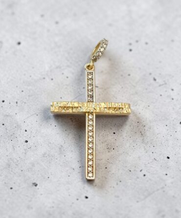 Χρυσός σταυρός βάπτισης για κορίτσι σκαλιστός με πέτρες ζιργκόν , κ14