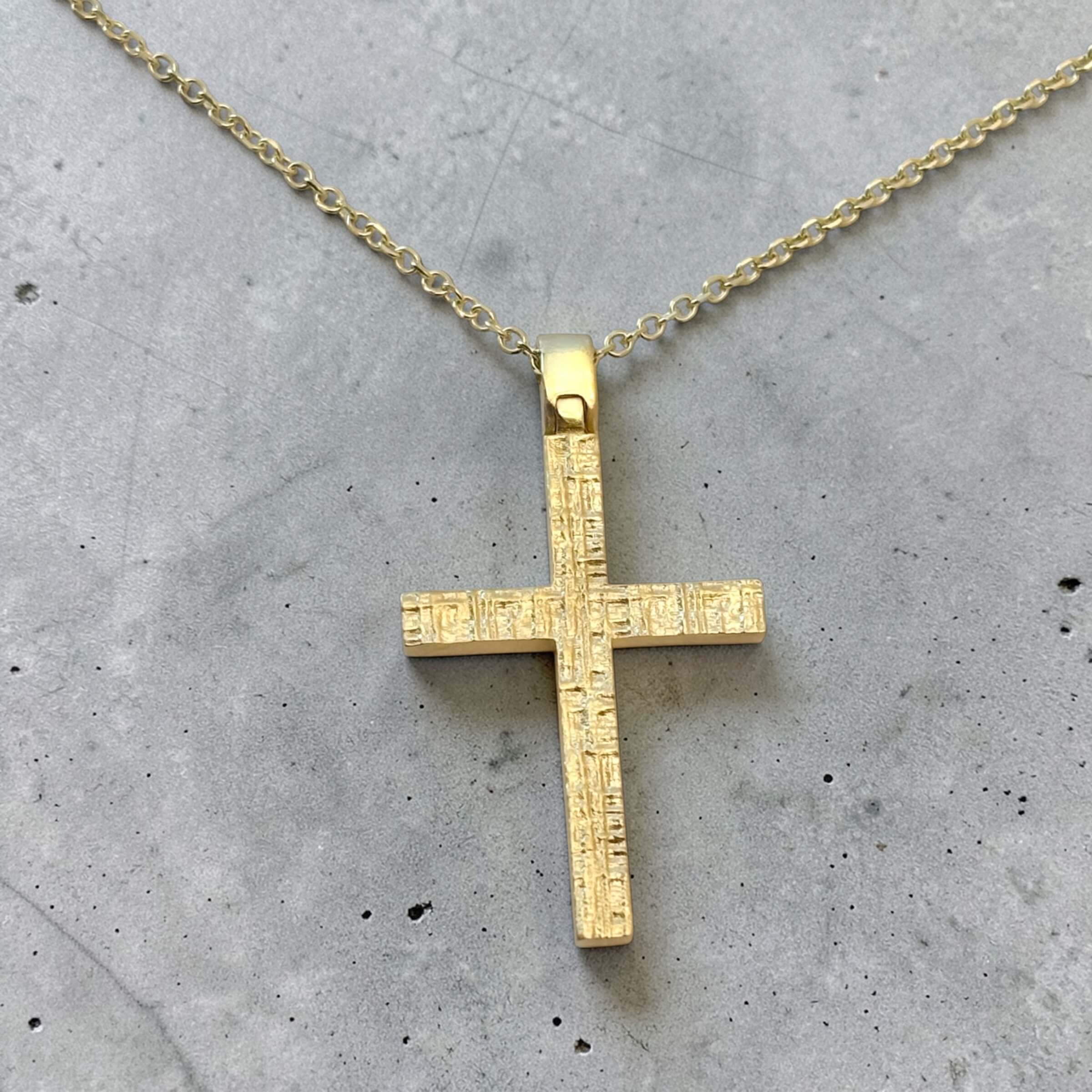 Χρυσός σταυρός βάπτισης με αλυσίδα για αγόρι σκαλιστός , κ9