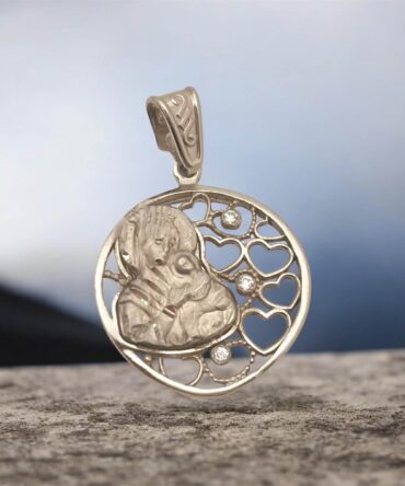 Λευκόχρυση παναγίτσα για νεογέννητο με πέτρες ζιργκόν , κ14