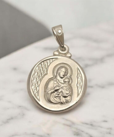 Λευκόχρυση παναγίτσα για νεογέννητο με ματ και λουστράτη επιφάνεια , κ14