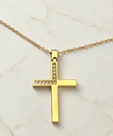 Χρυσός σταυρός βάπτισης με αλυσίδα για κορίτσι με πέτρες ζιργκόν , κ14