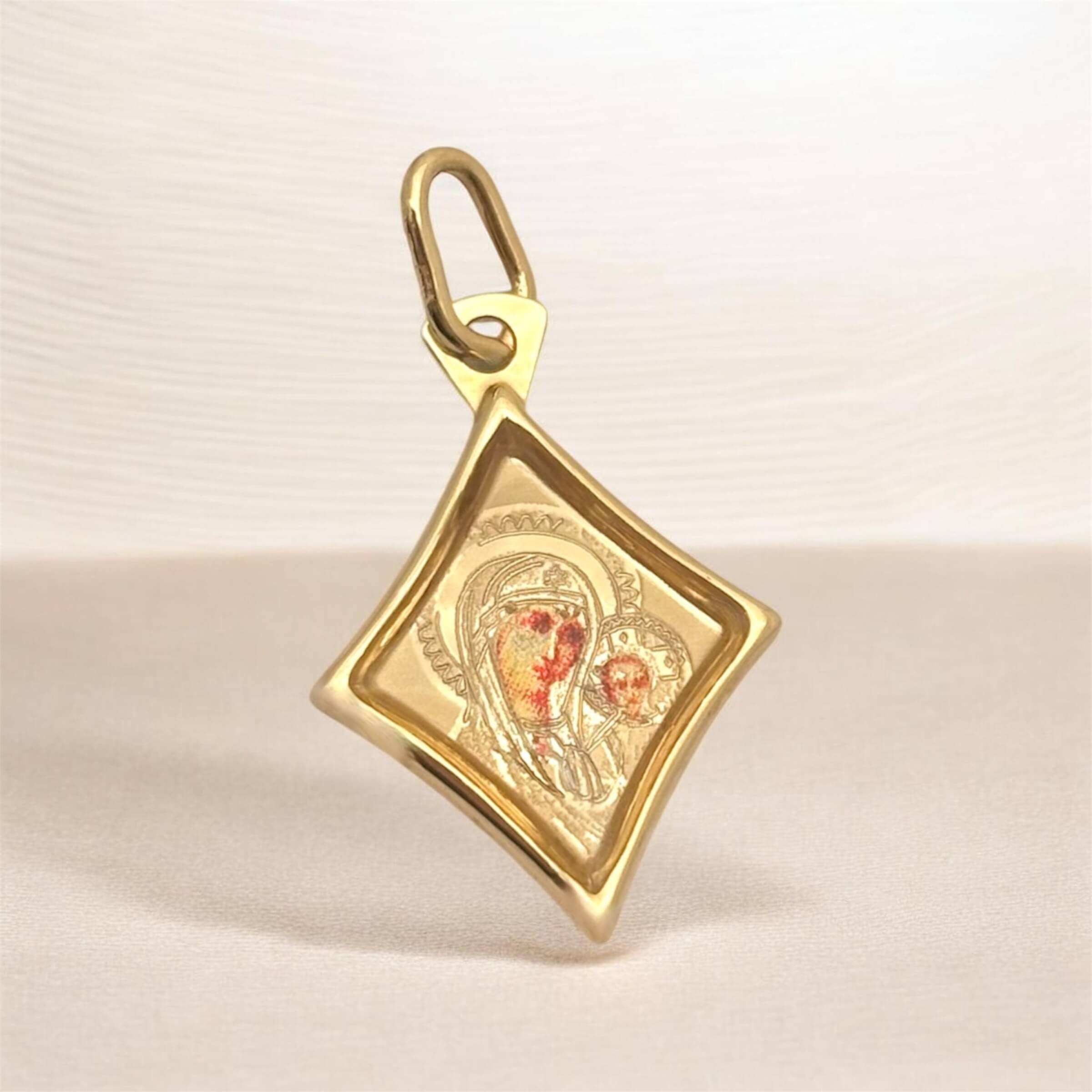 Χρυσή παναγίτσα για νεογέννητο με έγχρωμες λεπτομέρειες , κ14