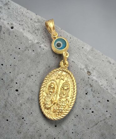 Χρυσό κωσταντινάτο διπλής όψης για νεογέννητο unisex με ματάκι , κ9