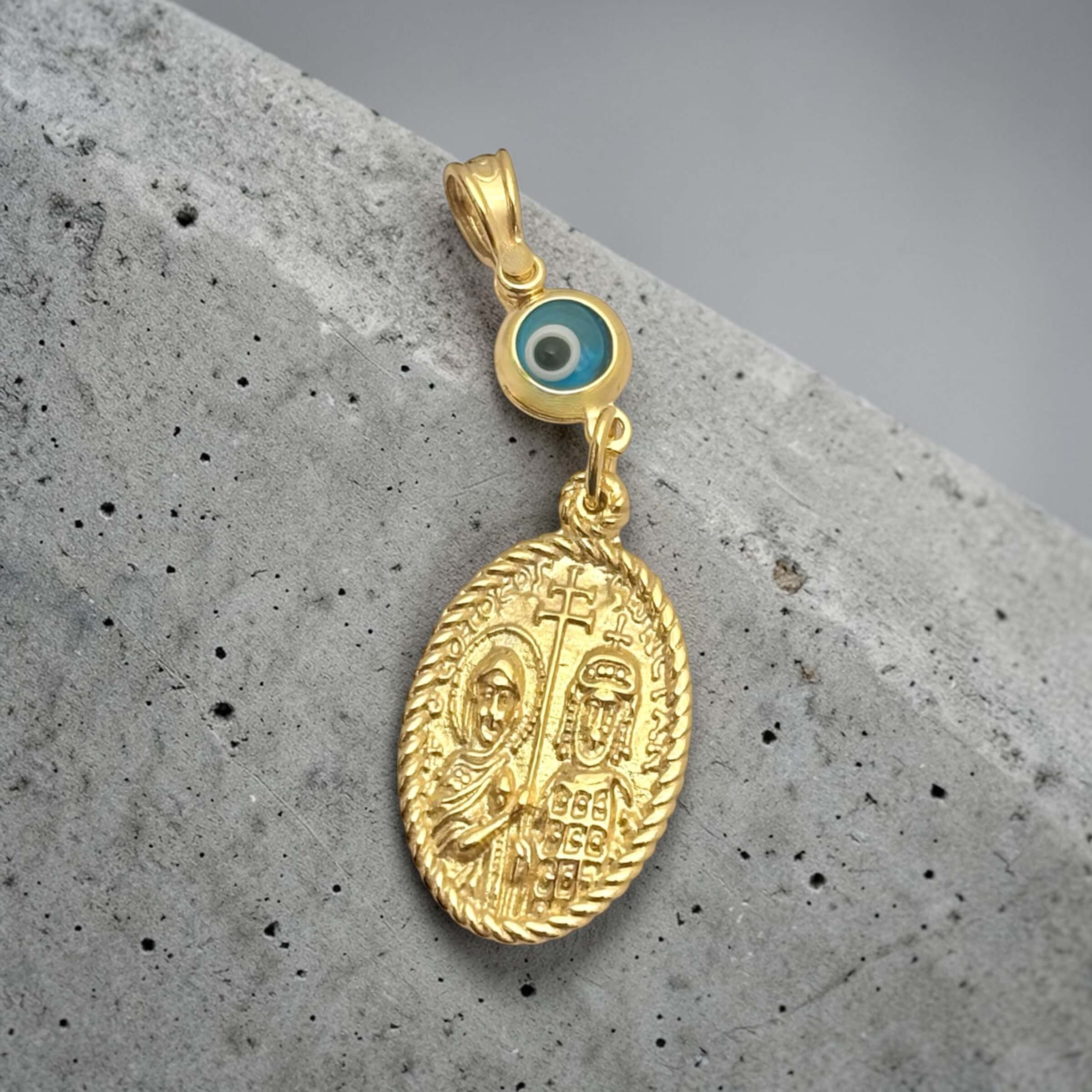 Χρυσό κωσταντινάτο διπλής όψης για νεογέννητο unisex με ματάκι , κ9